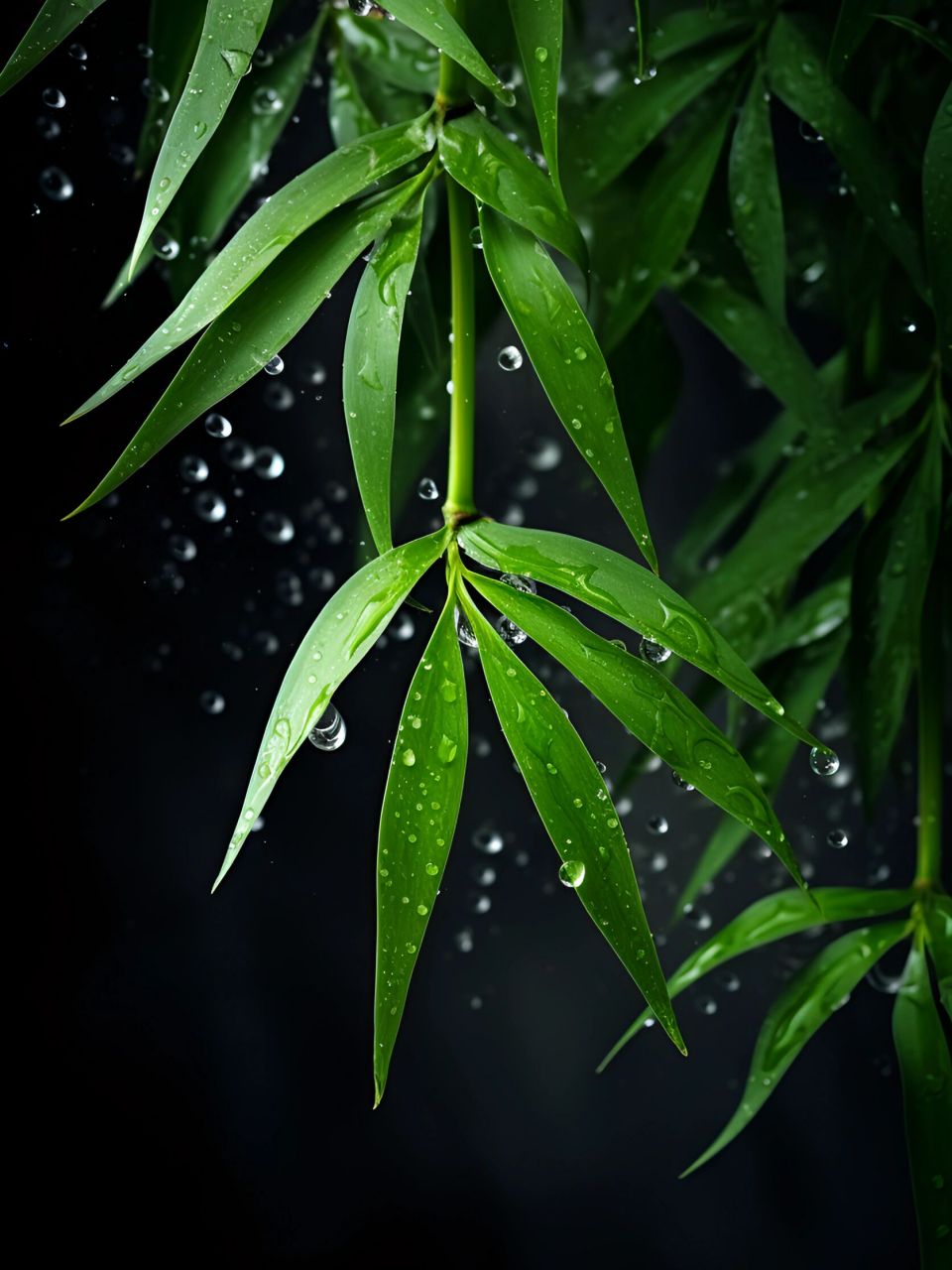 the bamboo leaves and bamboo poles are clearly visible.