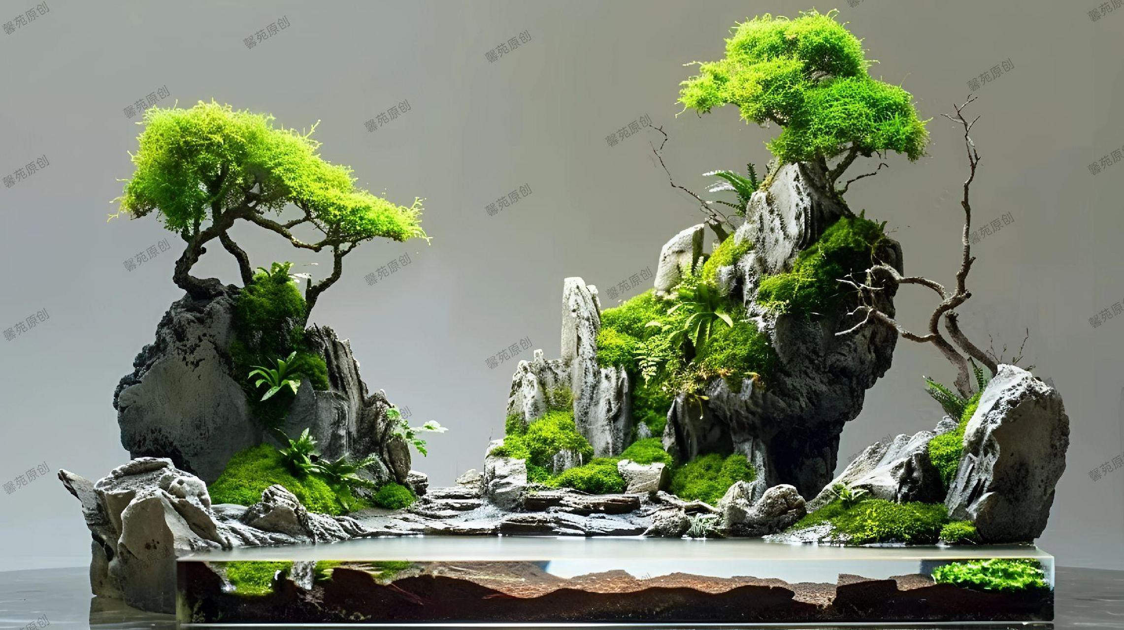 水陆缸微景观鱼缸造景 空间美学