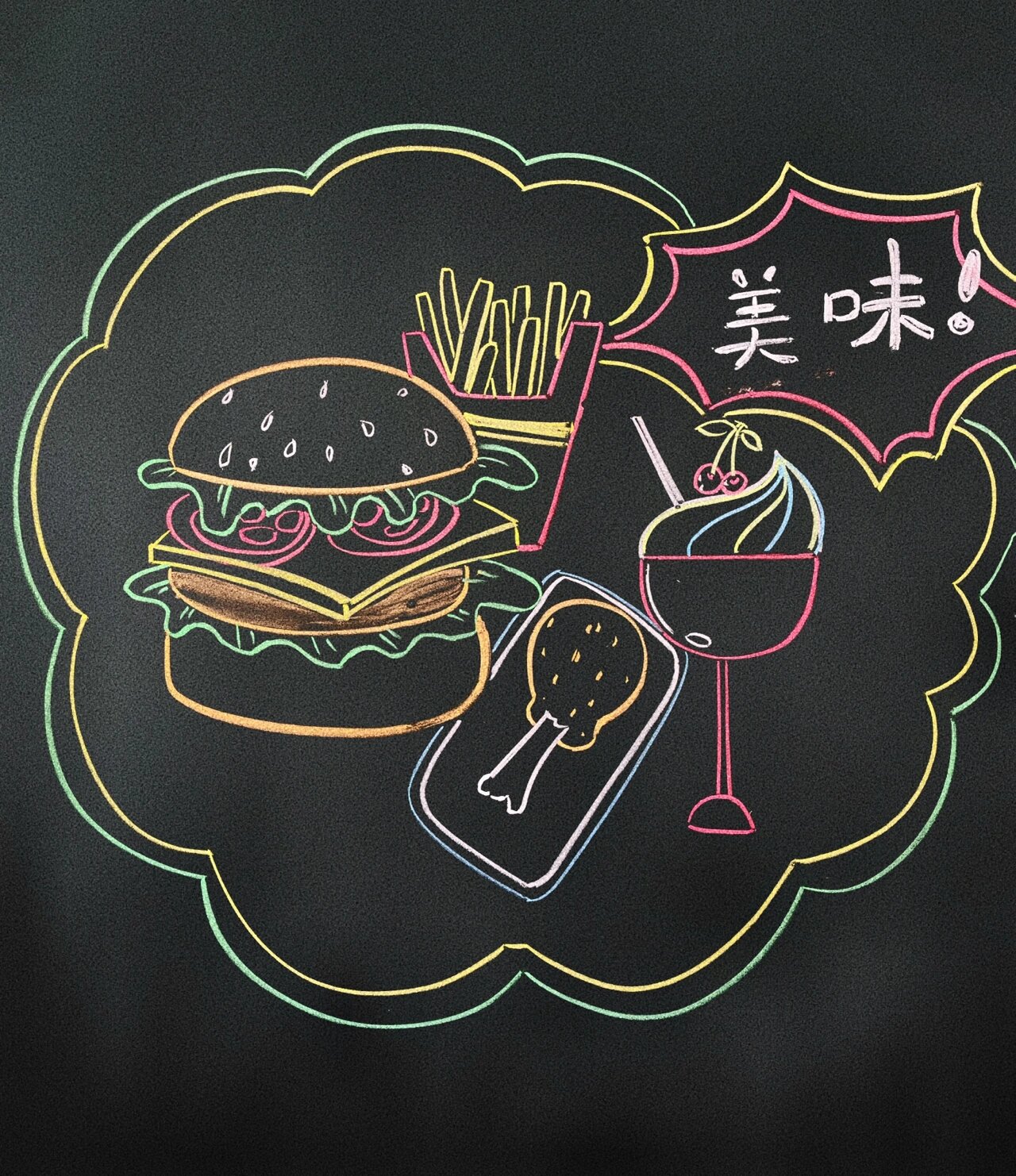 粉笔画|《美味汉堡套餐》92