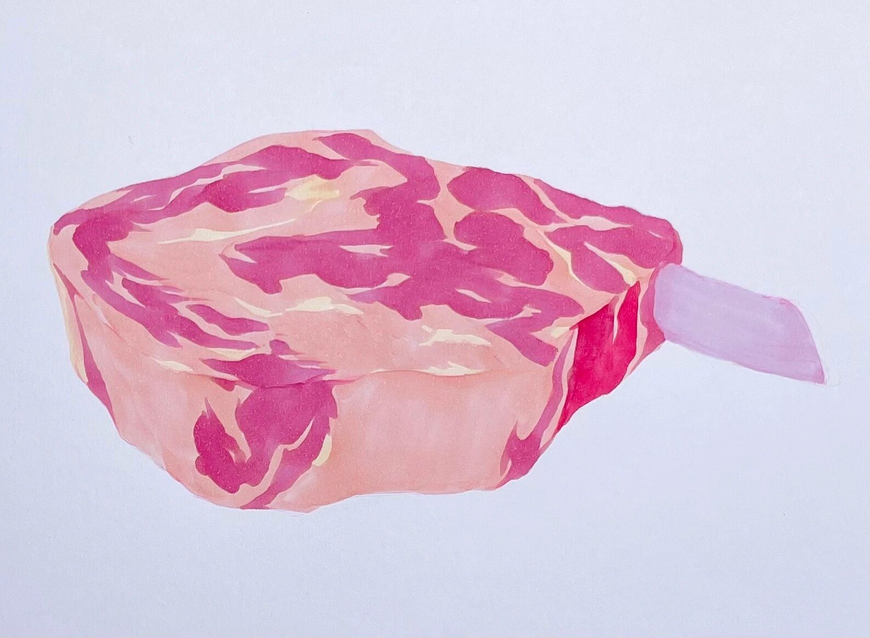 96马克笔手绘|一块肉的绘画步骤 肉类质感也算是比较常见的素材 可