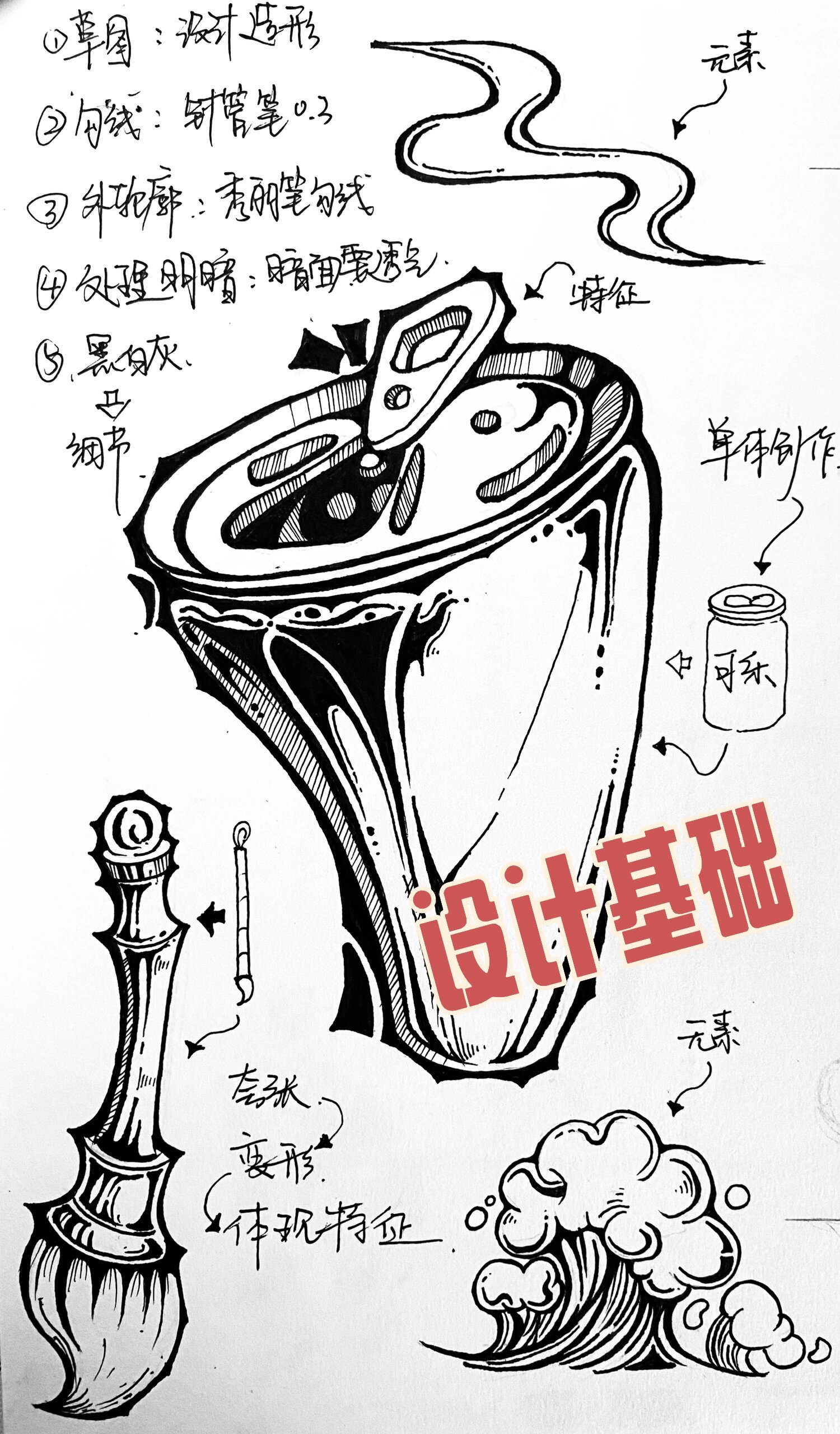 设计基础黑白装饰画图形创意单体造型练习