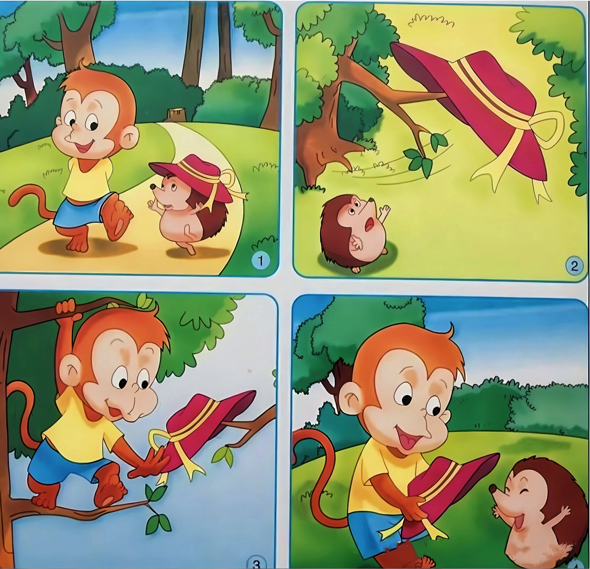 一二年级看图写话《捡帽子