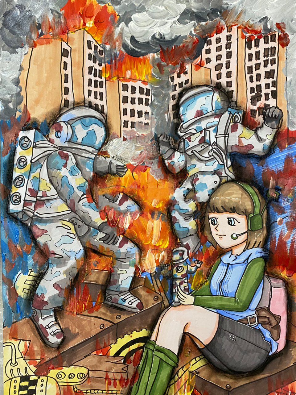 【科幻画】|学生作品分享 灭火机器人.