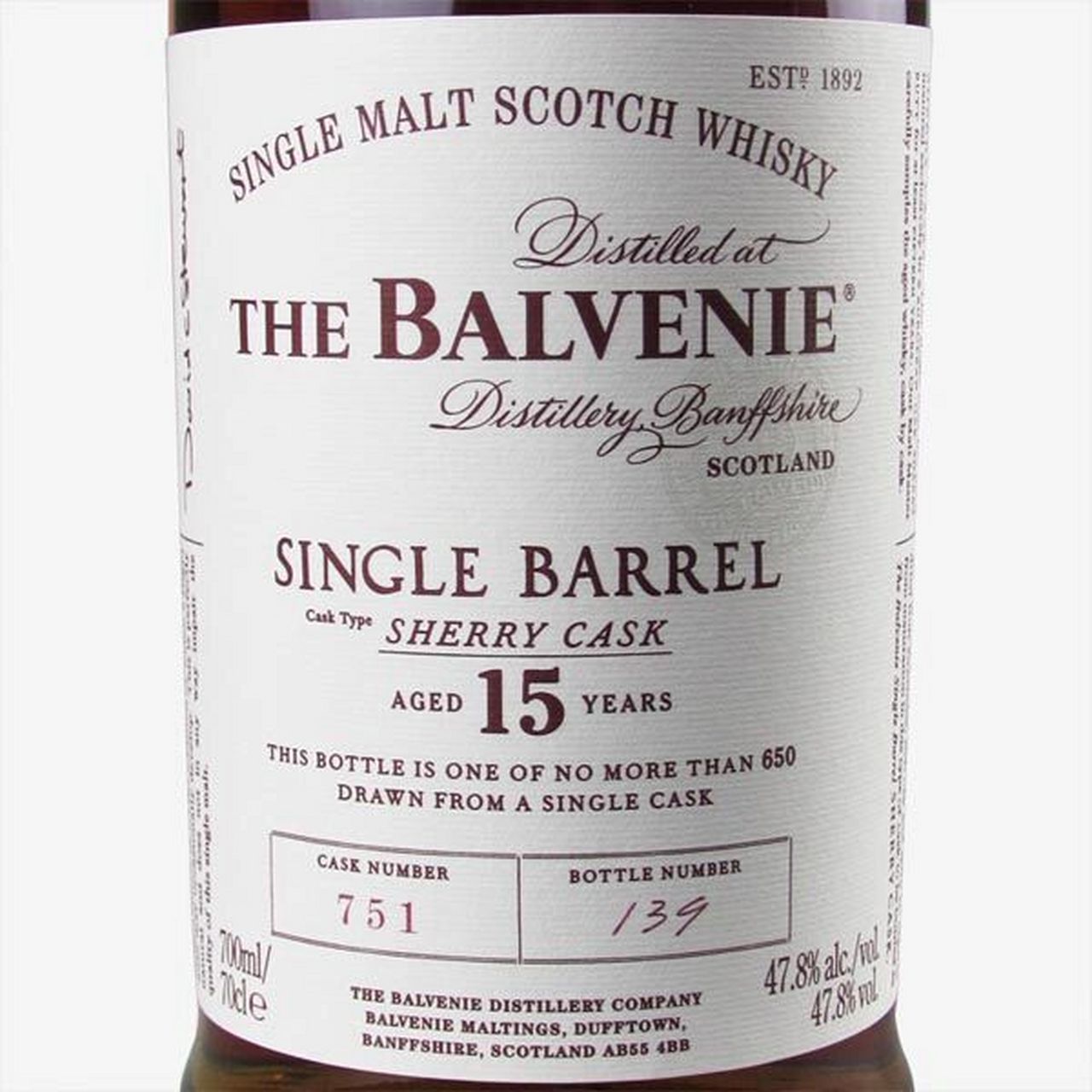 百富15年雪莉单桶单一麦芽苏格兰威士忌 the balvenie aged 15 years