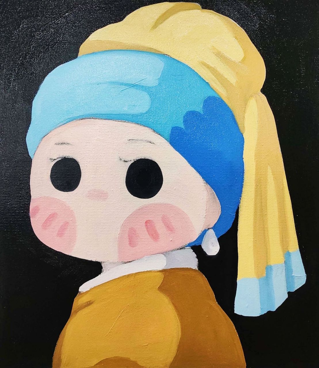 油画q版《戴珍珠耳环的少女》 今天给大家来一个油画q版的《珍珠耳环