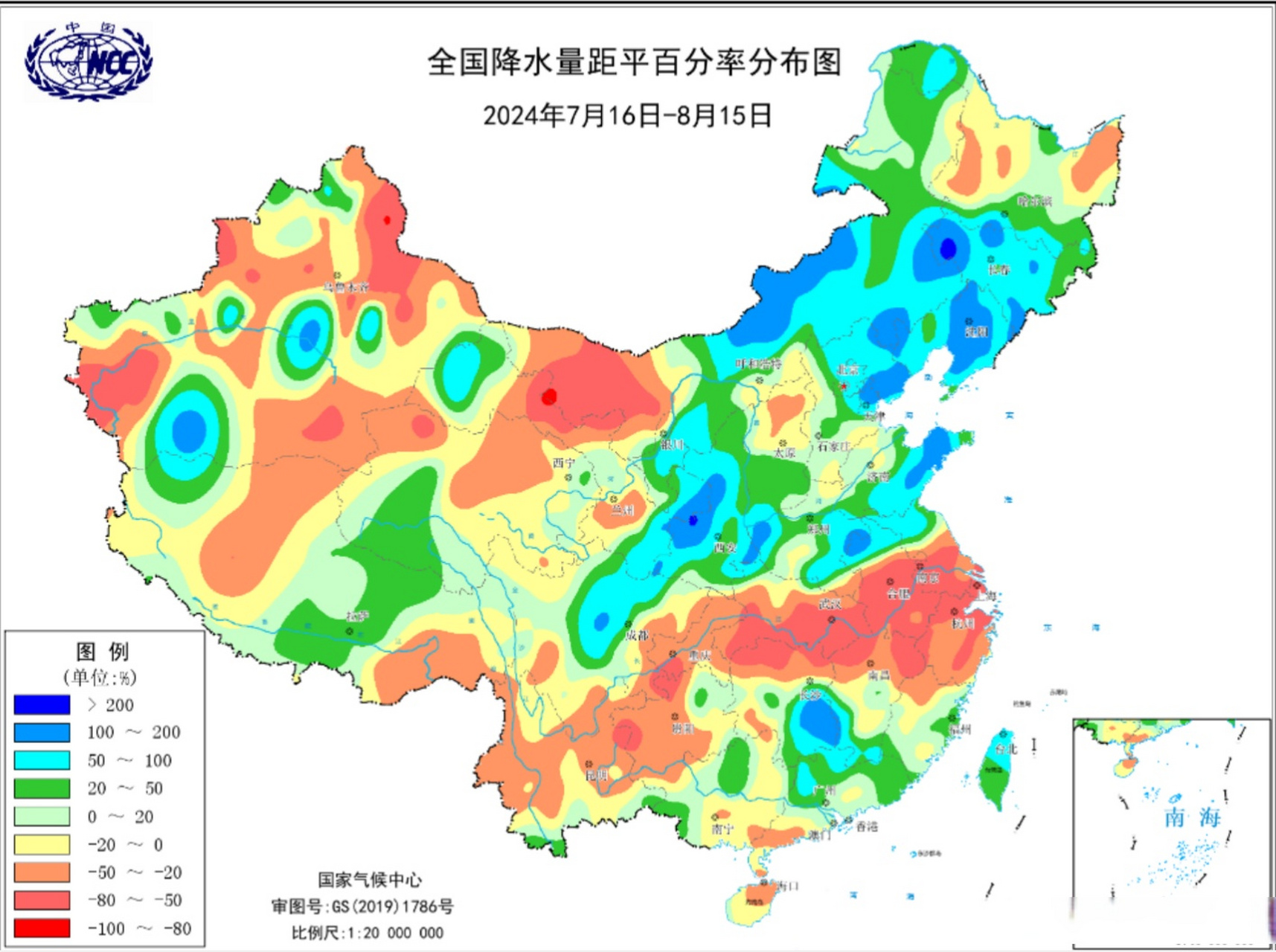 中国各地降水量分布图图片