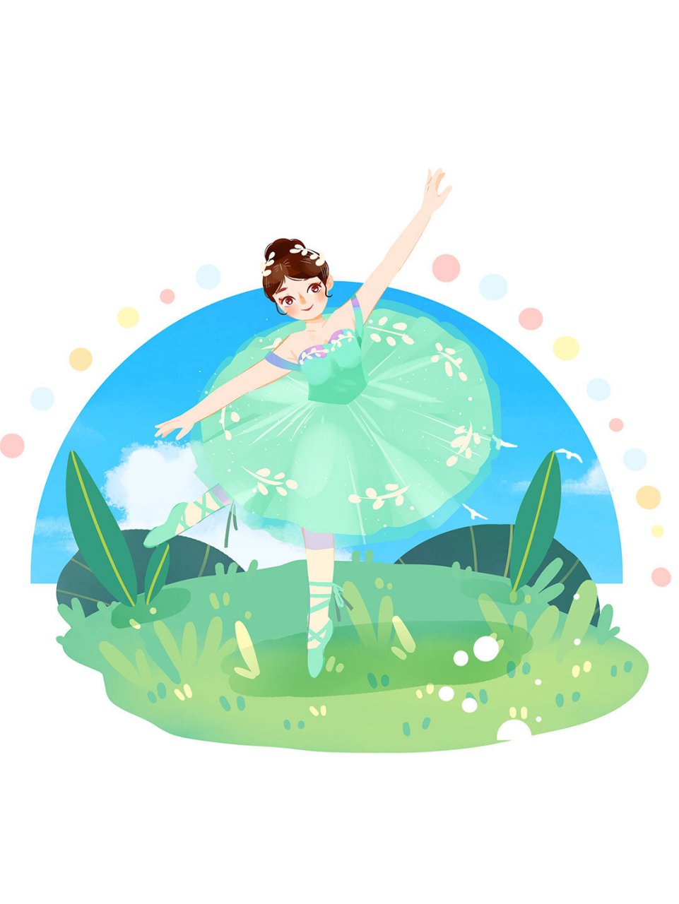 97舞蹈卡通人物免抠素材 97手绘跳舞小场景素材 97扁平风唯美