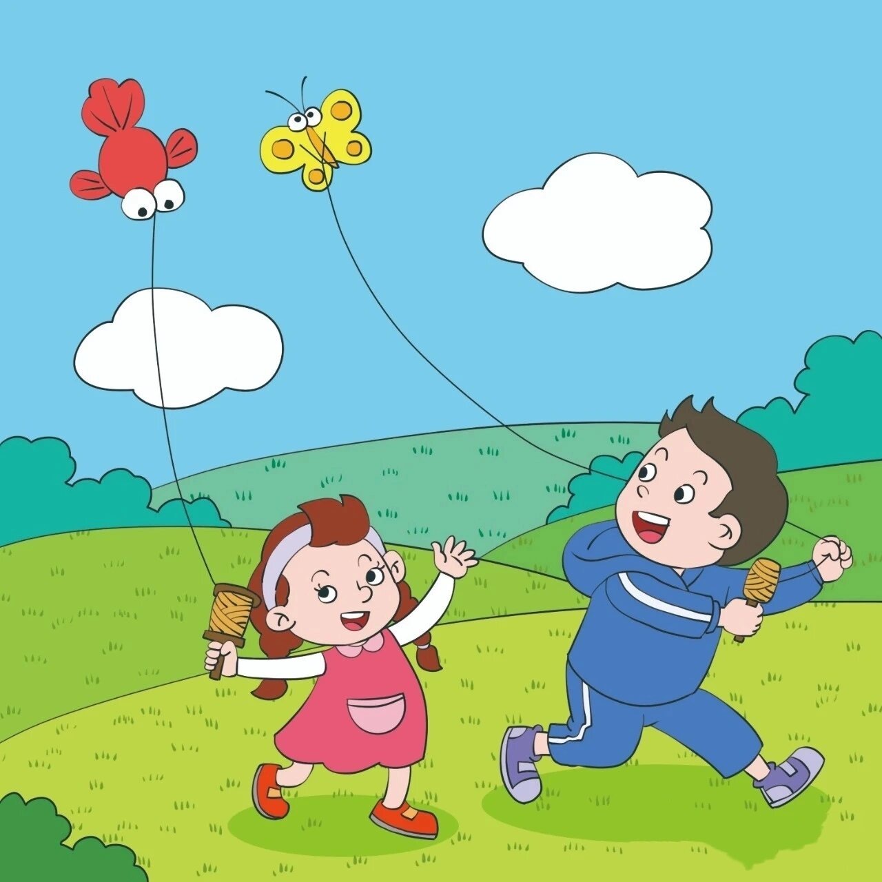 看图写话 放风筝 春风拂面,草长莺飞.