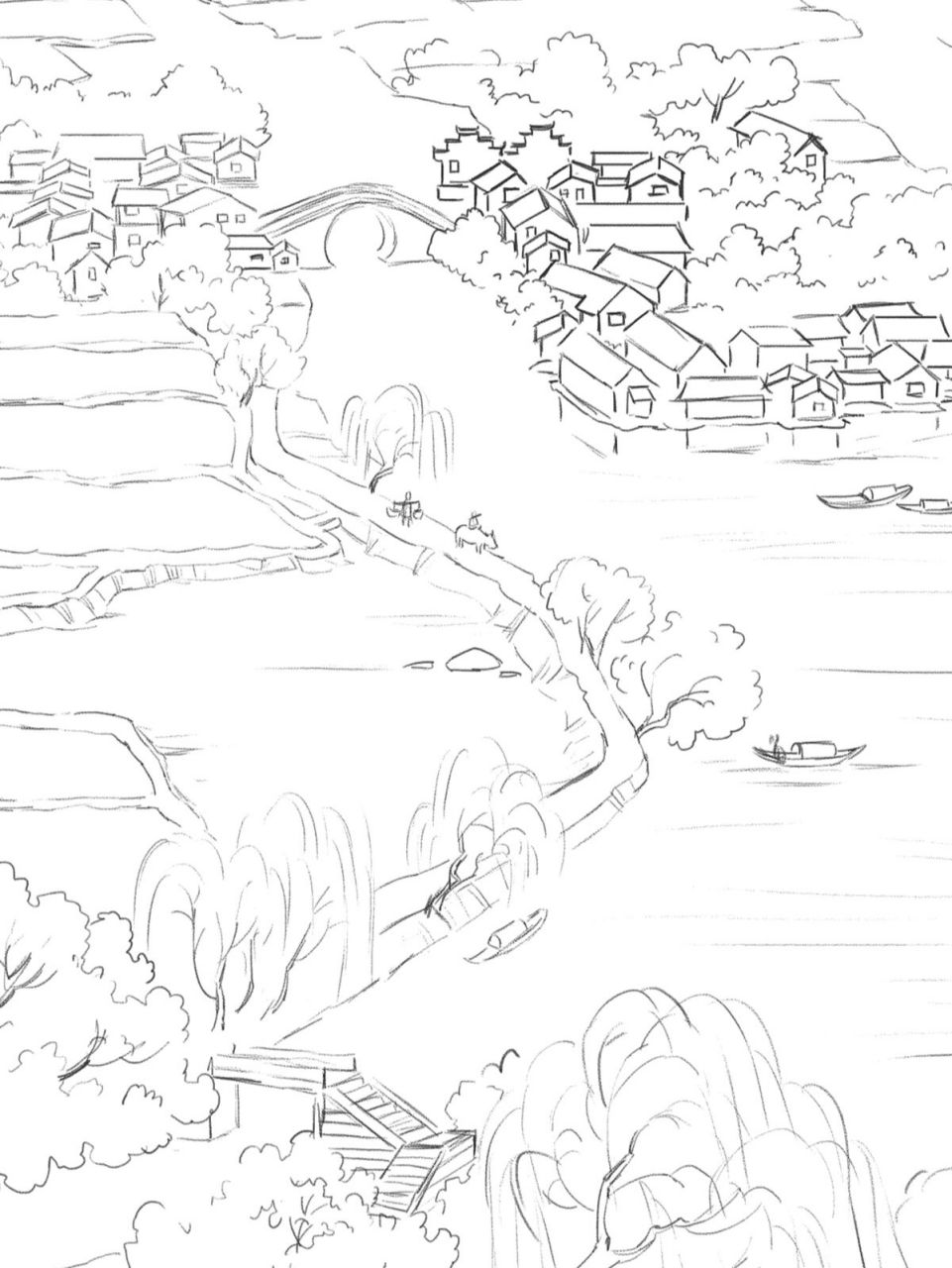 【春风又绿江南岸】水彩手绘古诗词 《泊船瓜洲》 (宋)王安石 京口