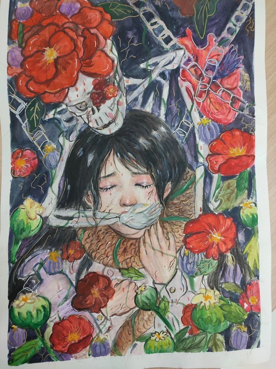 禁毒海报(水彩) 禁毒绘画 有参考有参考,参考了@97 这位太太的防