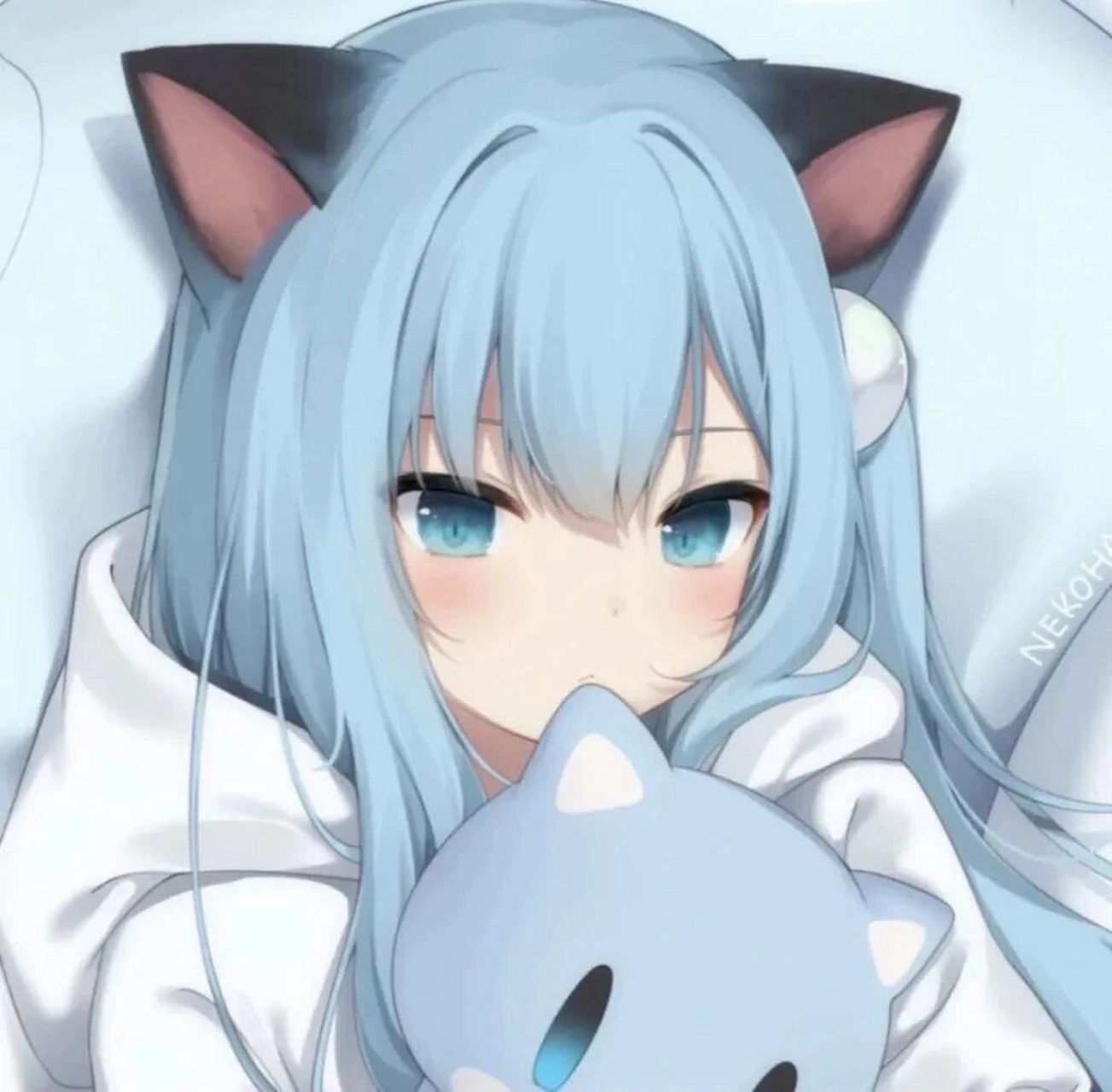 蓝色系猫耳娘头像 蓝色动漫猫耳娘头像