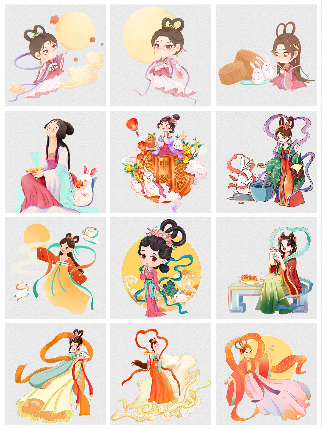 q版卡通嫦娥人物合辑|png免扣素材|中秋元素