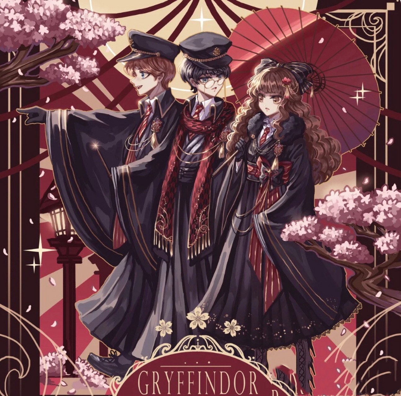 哈利波特四大学院古风壁纸 图源百度,画师未知,侵删