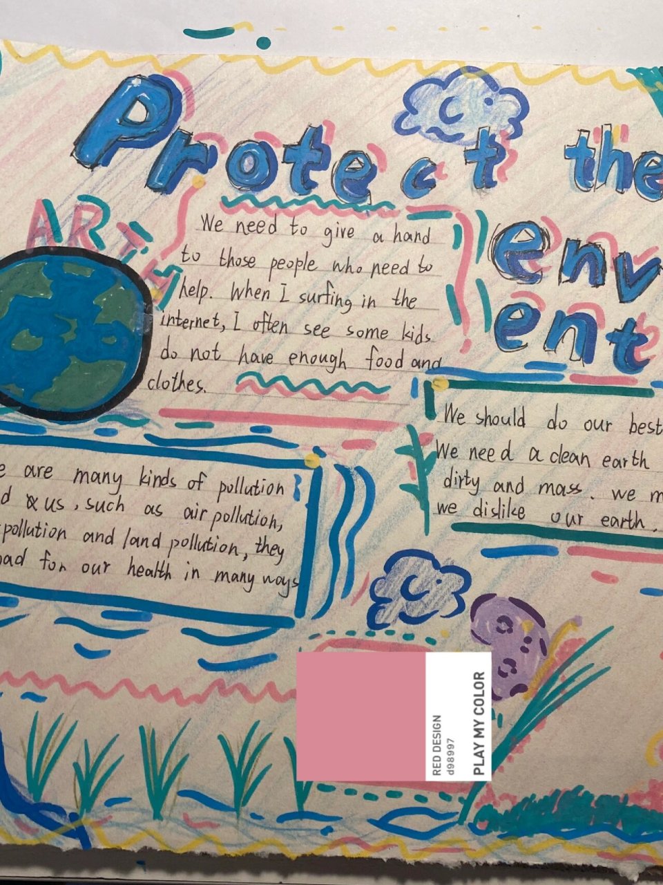 英语小报六年级 保护环境,真的舍不得交 老师又让做手抄报了