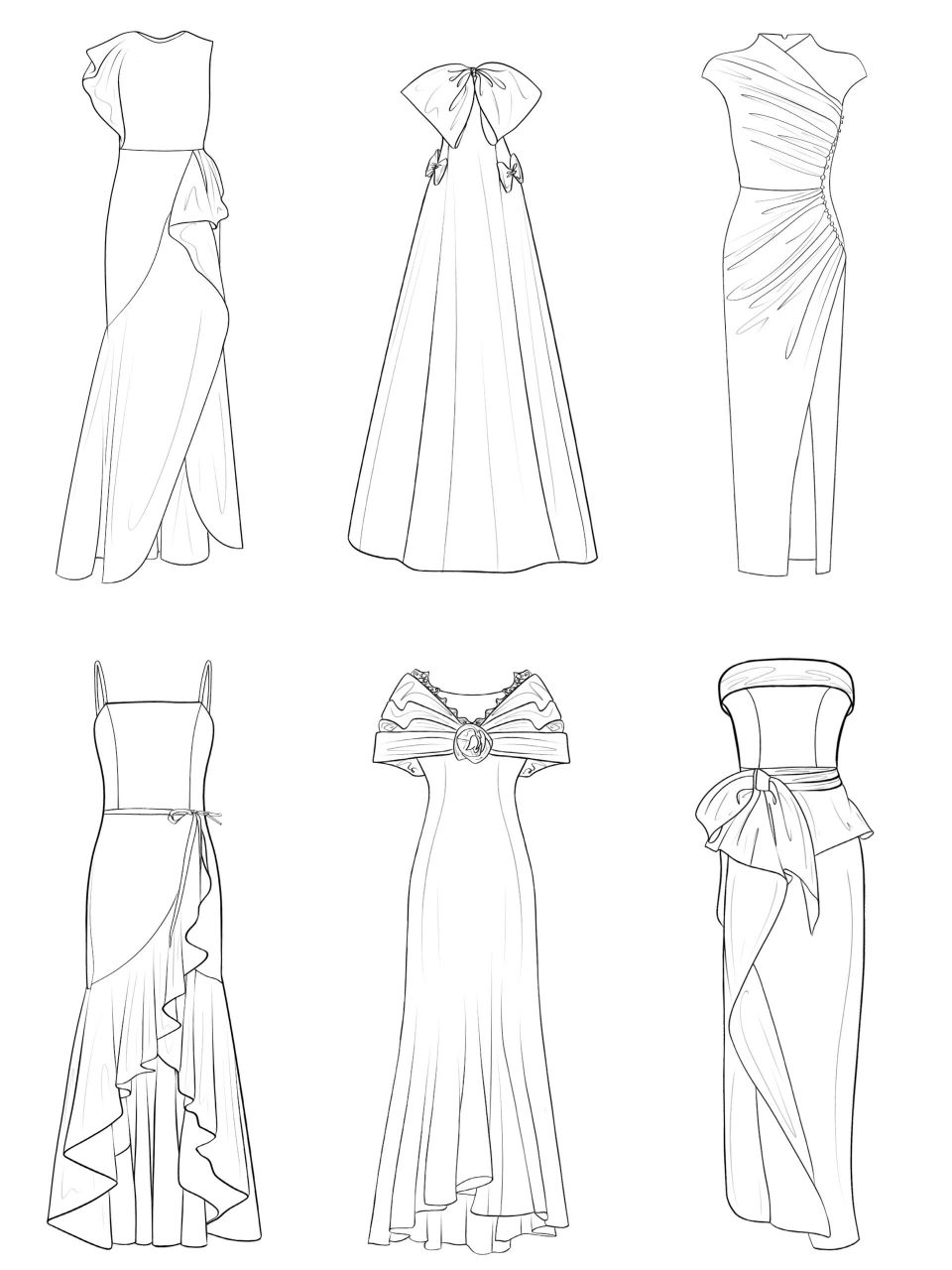 服装款式图合集|长裙