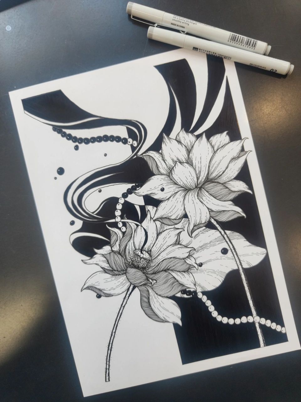 绘画练习/黑白装饰画/荷花/临摹 周末比较忙,一直抽不出时间画,三天