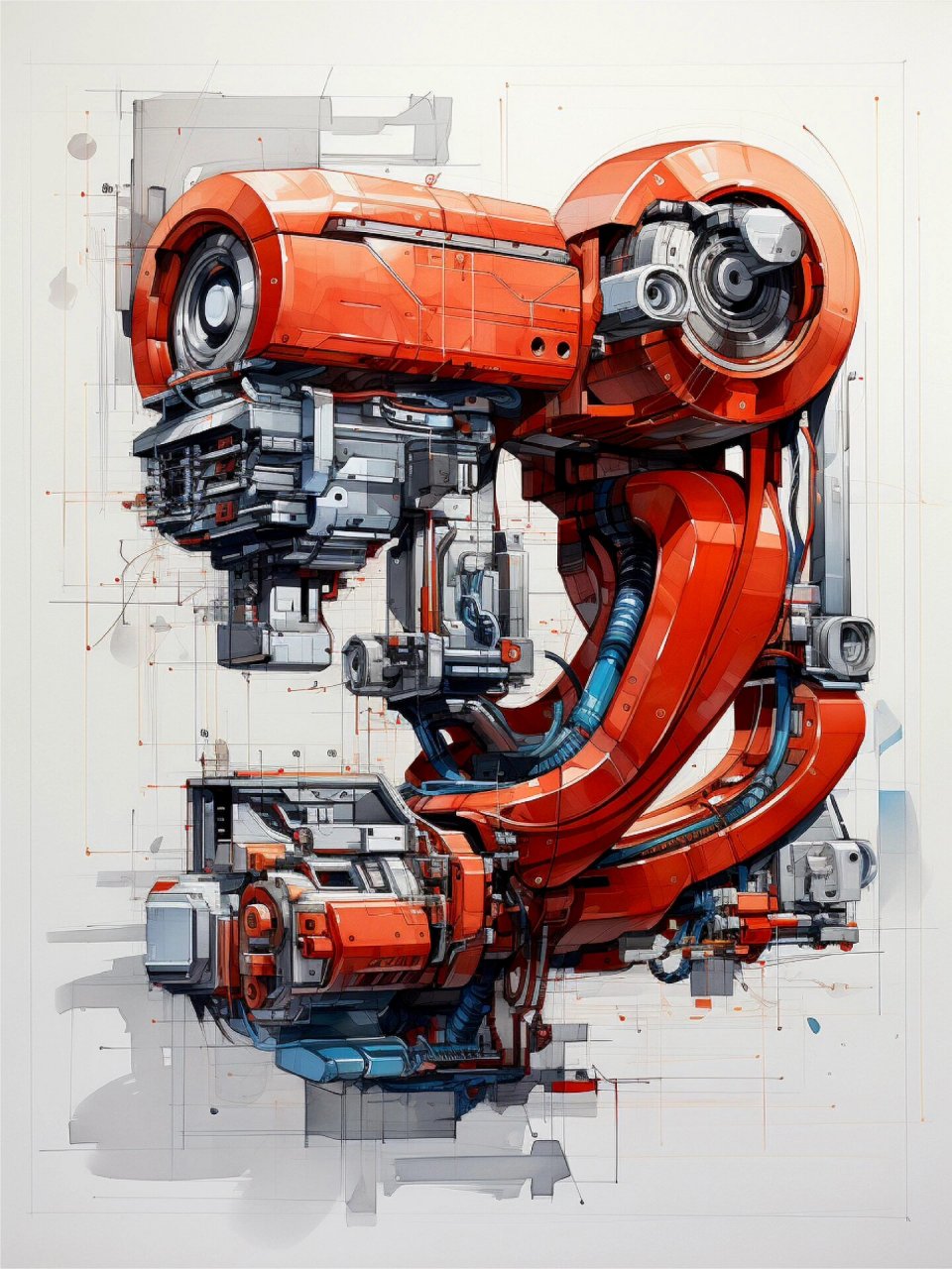 挑战91分钟画超复杂机械臂手绘草图04 超精细超复杂的机械臂结构