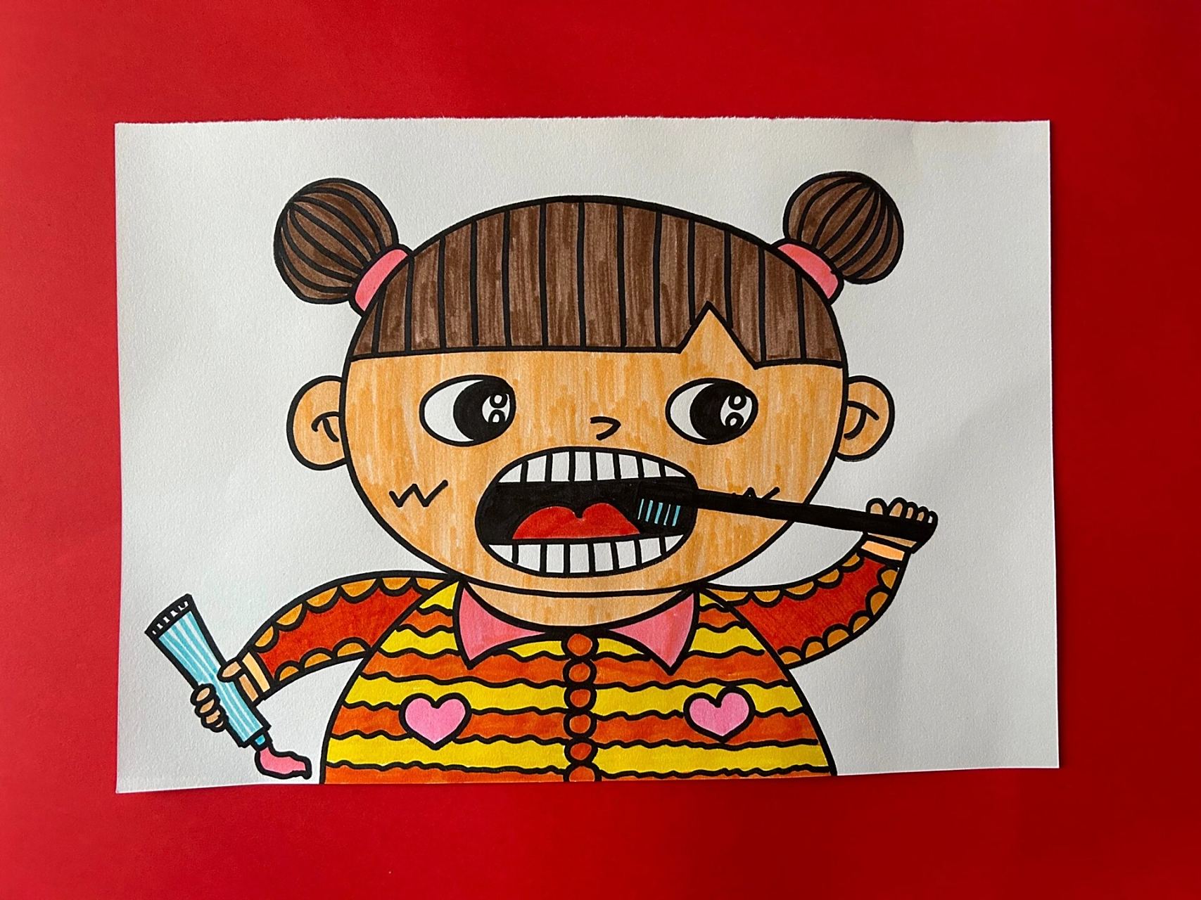 刷牙的小女孩 儿童画