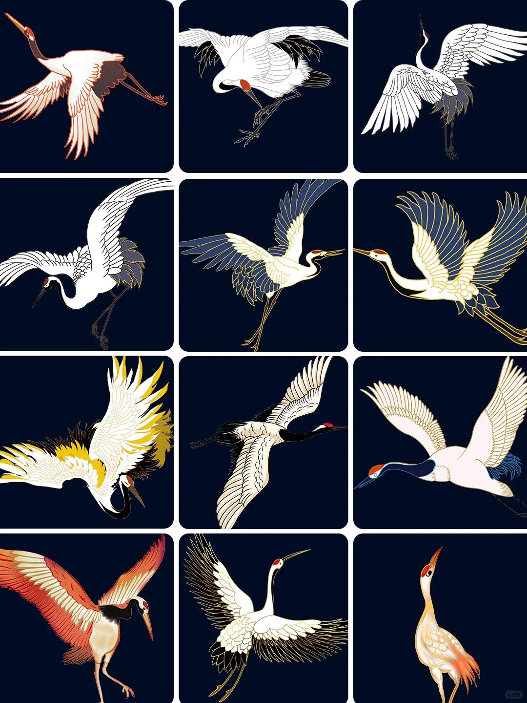 95【素材特点】 这套素材的特点是手绘插画风格,以仙鹤,白鹤,飞鹤为