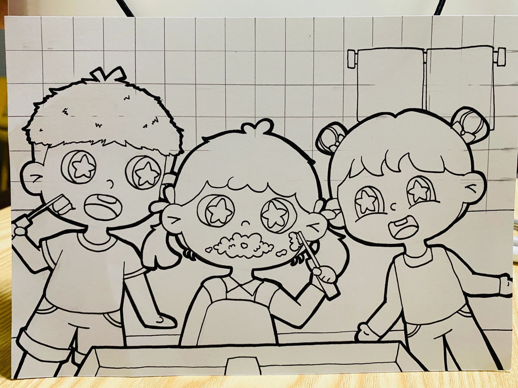 儿童画 主题儿童画《我爱刷牙》25 线稿可能上色的时候会小改 拖一拖