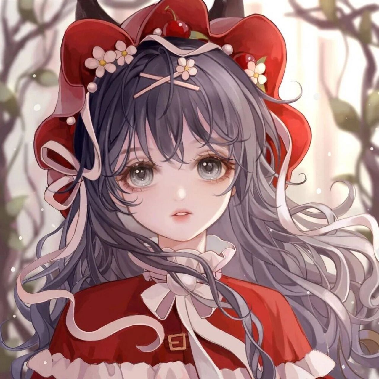 红色系动漫古风女生头像