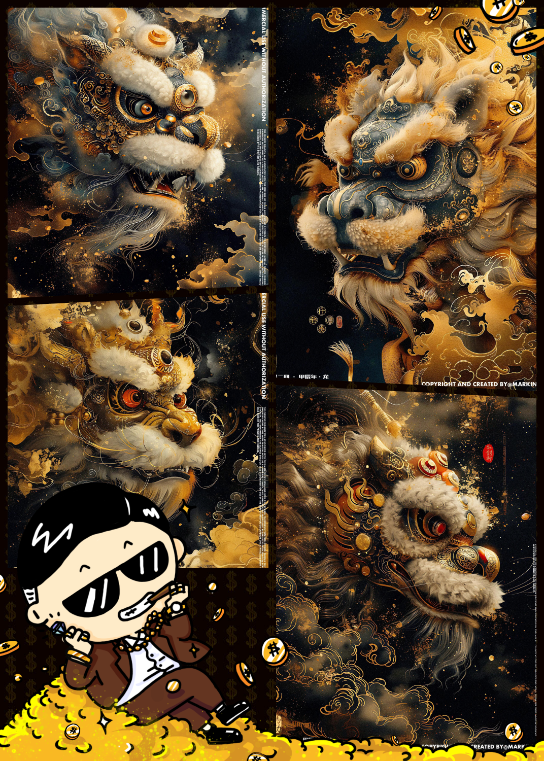 除夕倒计时,特别献上一组群狮舞动的插画,为新春添彩!
