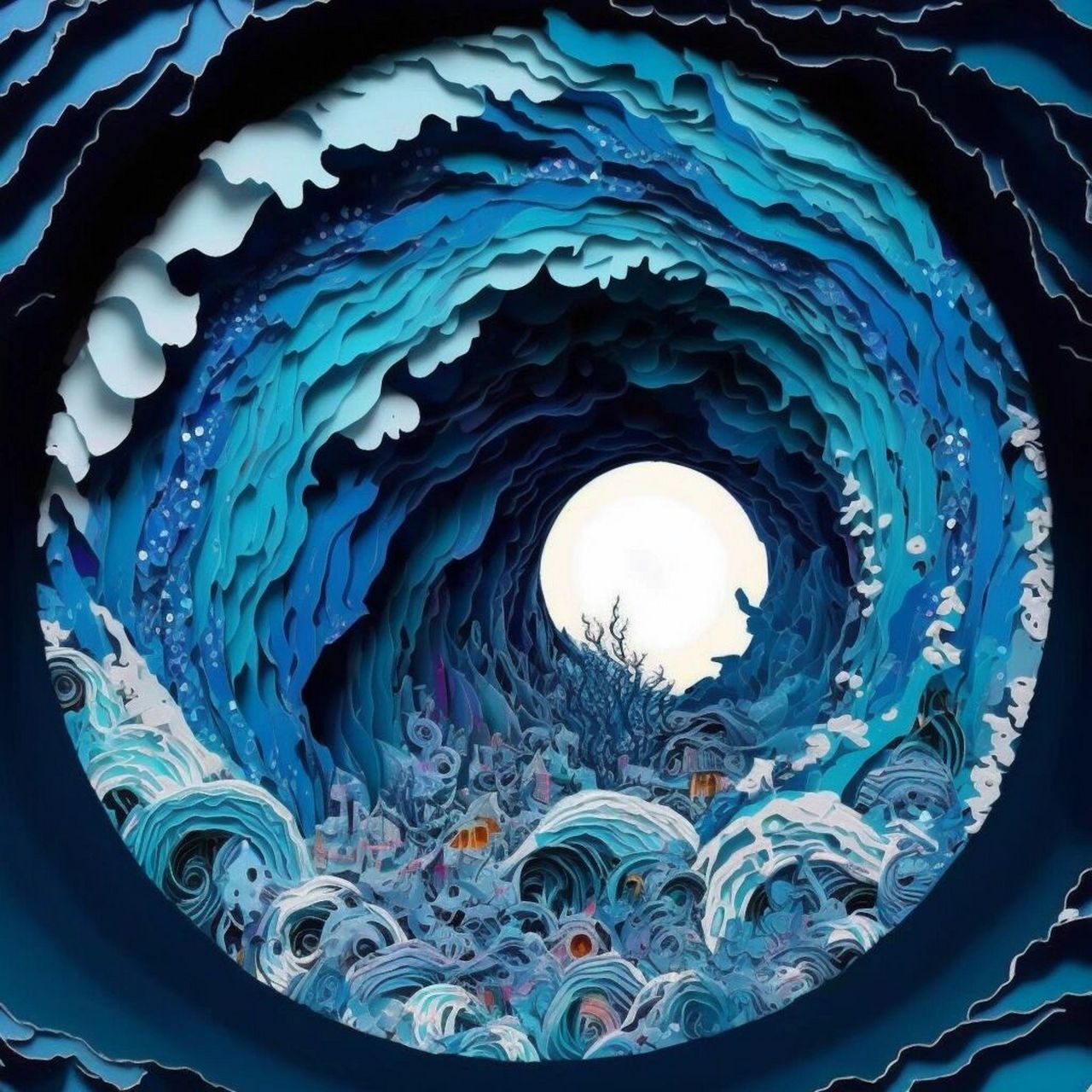 剪纸风-用ai 演绎【精卫填海】          具体生成教程见主页笔记