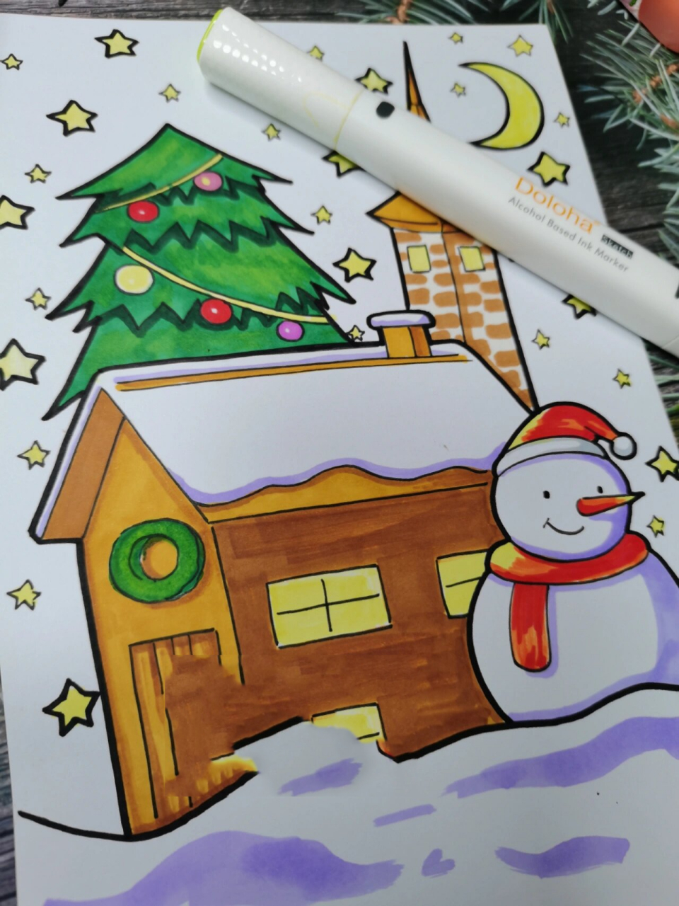 儿童画/《下雪的夜晚》/冬天主题画 简单的冬天儿童画更新啦,正好今天