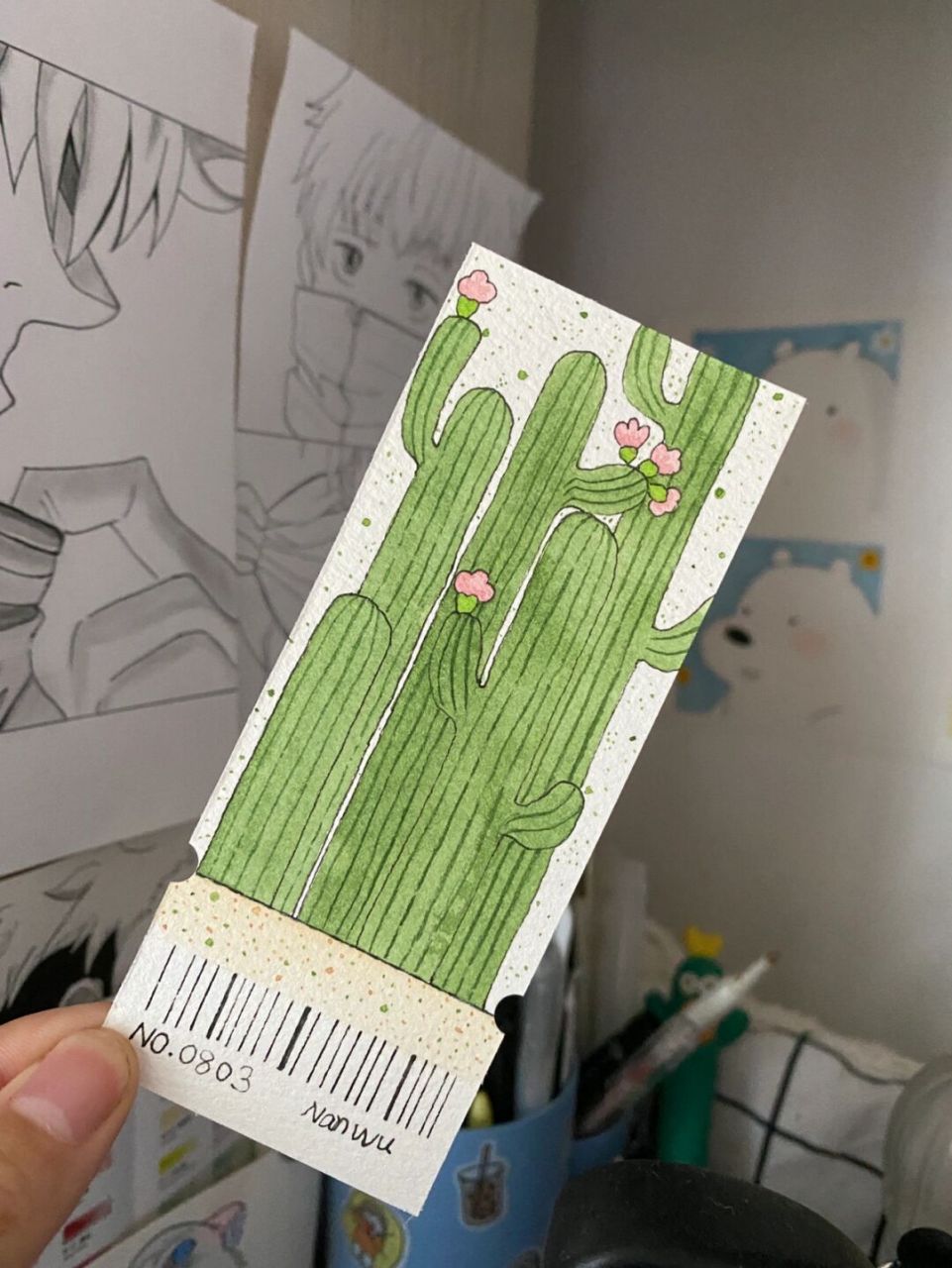 又是一个很简单的书签哦,先简单画出轮廓,用铅笔勾出线条,上色然后