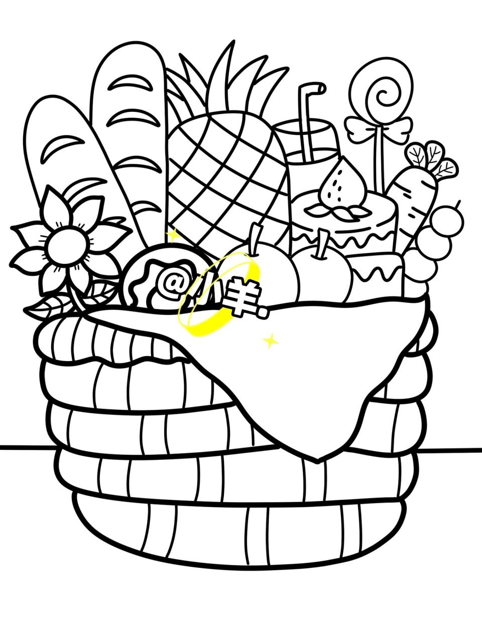 一起去野餐儿童创意画 食物篮筐儿童画 #创意美术儿童画# #简笔画教程