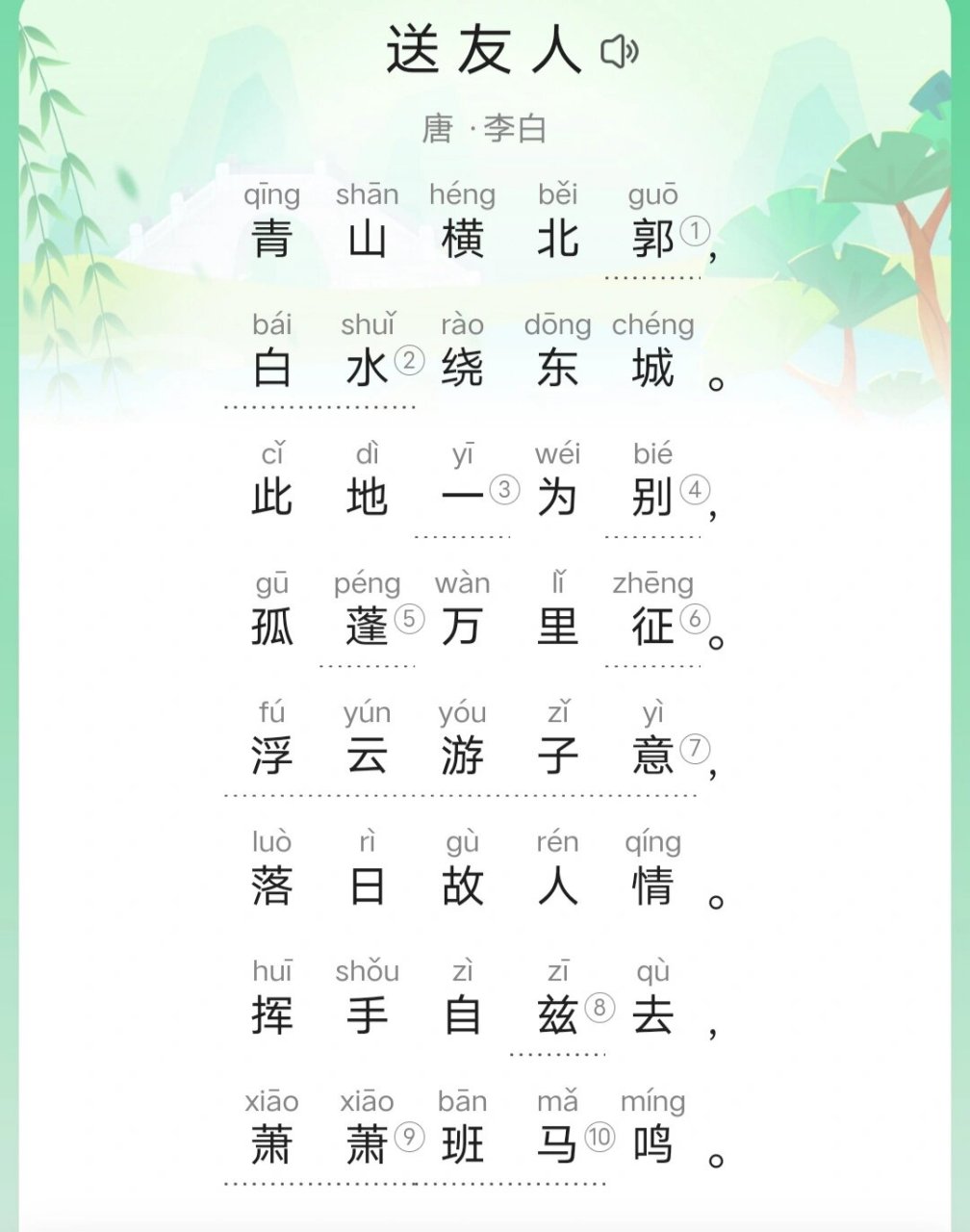 《送友人》唐·李白 图文解析