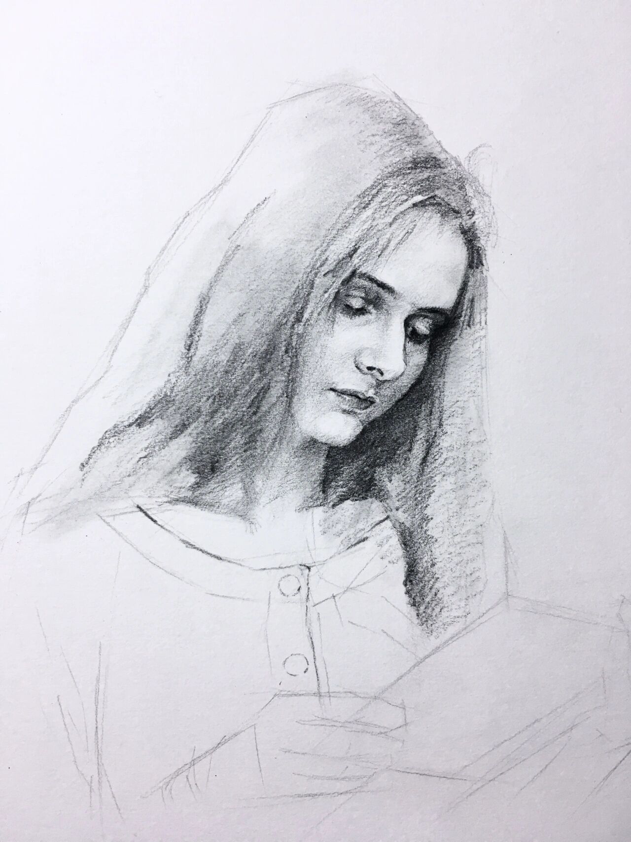 素描人物半身像-读书的女孩 及一些作画步骤 这幅画主要表现人物看书