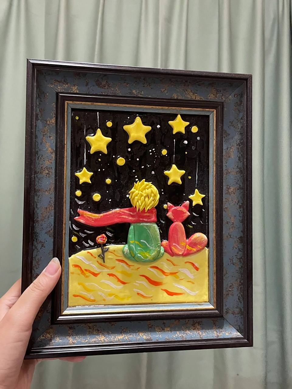 手作小王子超轻粘土浮雕画 小王子和他的玫瑰花