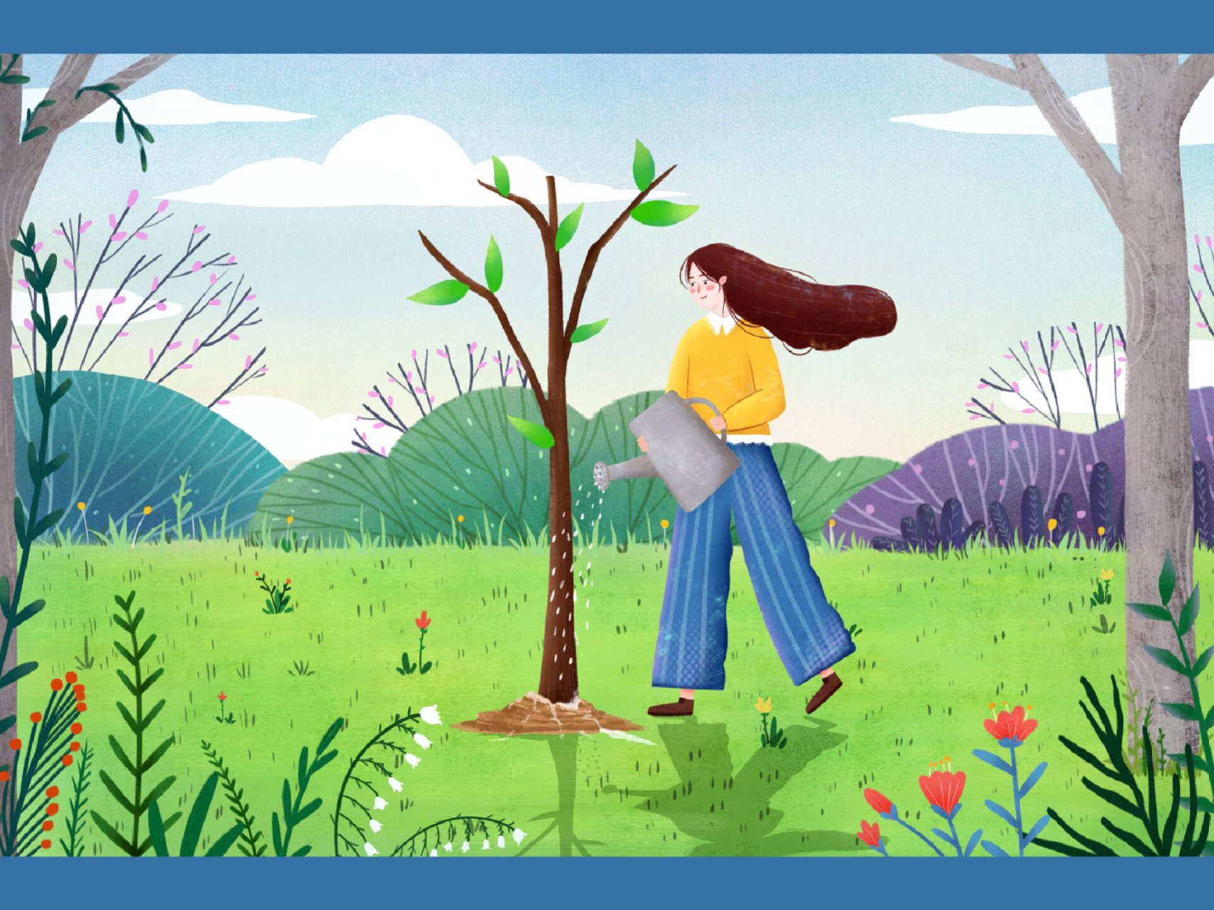 清新植树节孩子们种树|春季环保插画 923.