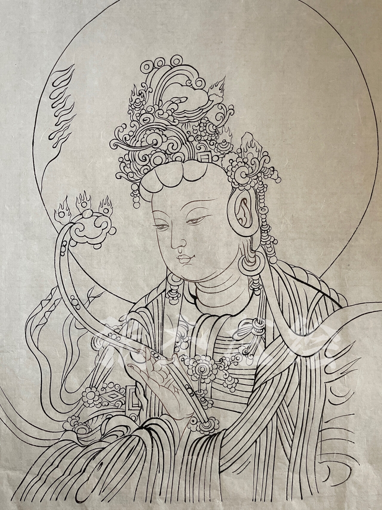 文殊菩萨线描,敦煌壁画线描,供参考临摹