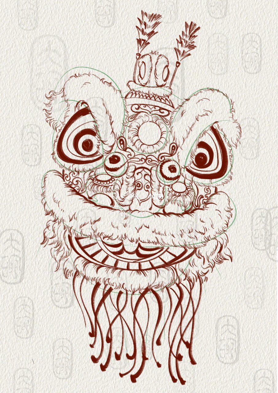 30秒学会画醒狮 除了唐狮子,醒狮也是相当有视觉冲击力的,在画的时候