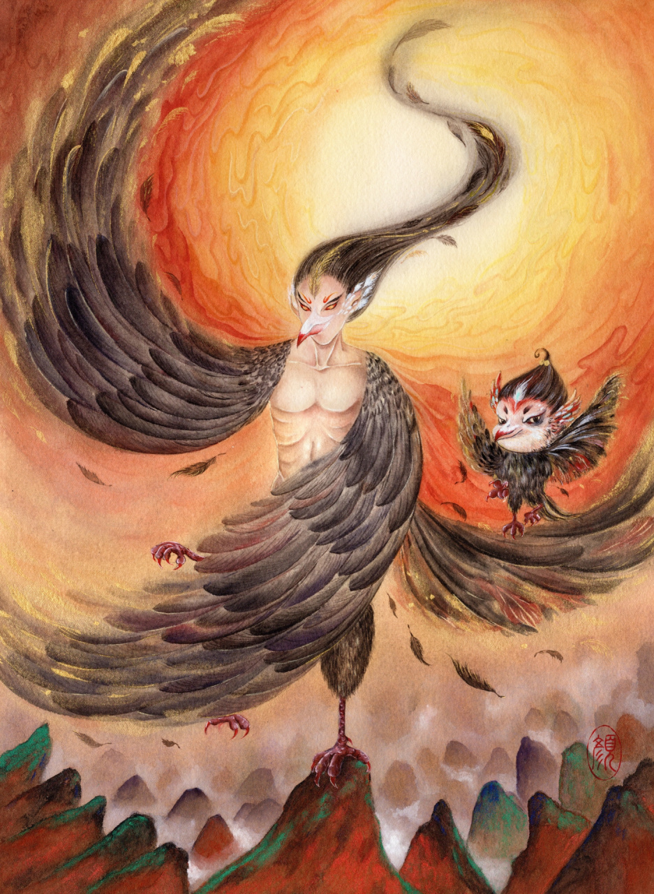 上古神鸟金乌手绘图 金乌,又称三足乌,是中国古代神话中的形象