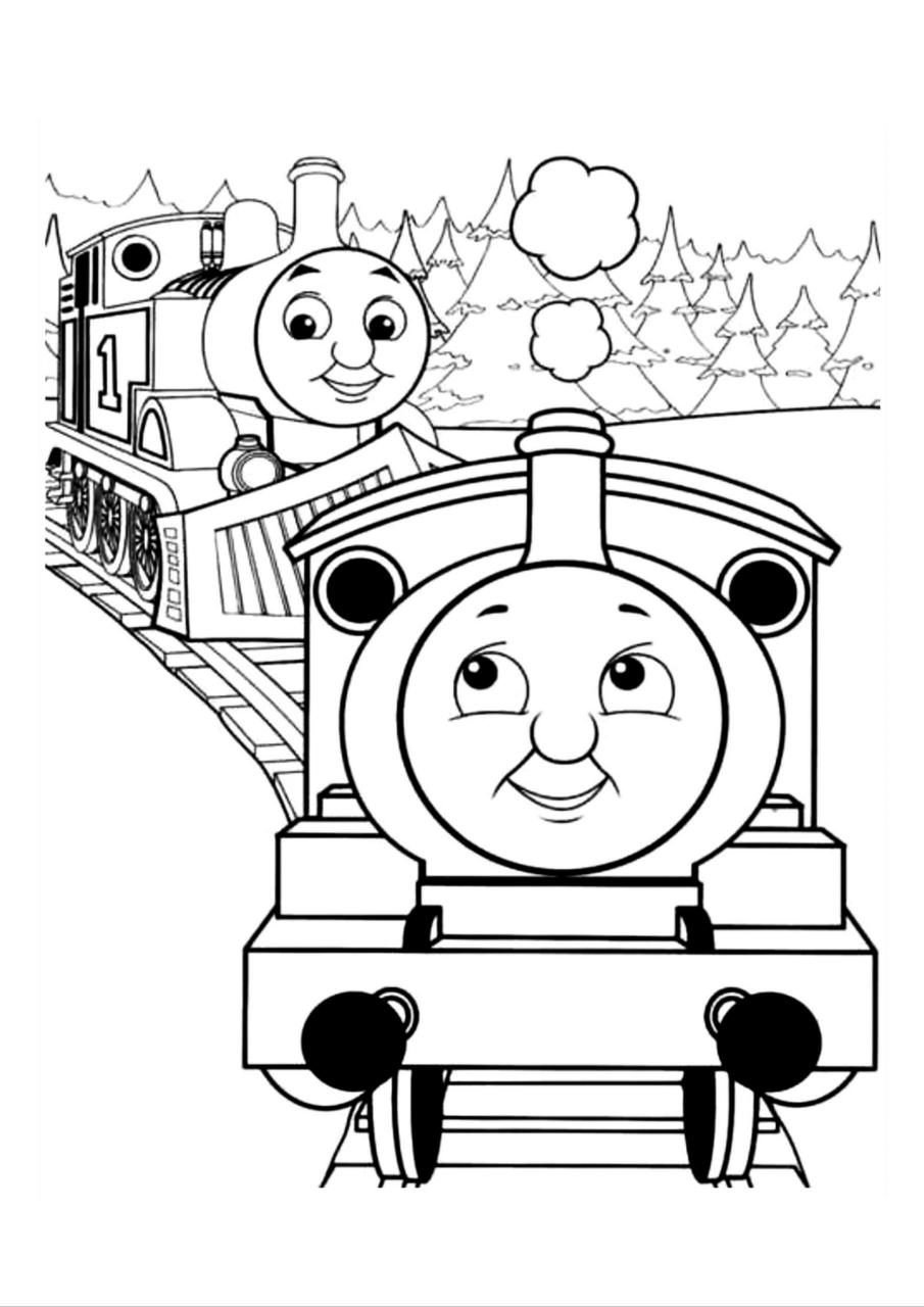 托马斯小火车涂色简笔画 托马斯小火车简笔画,线稿,涂色画,涂鸦.