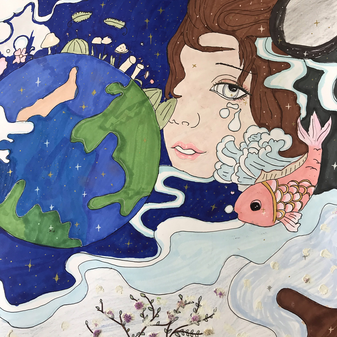 美丽中国 我是行动者主题绘画 绘画工具#油性油画棒,马克笔.