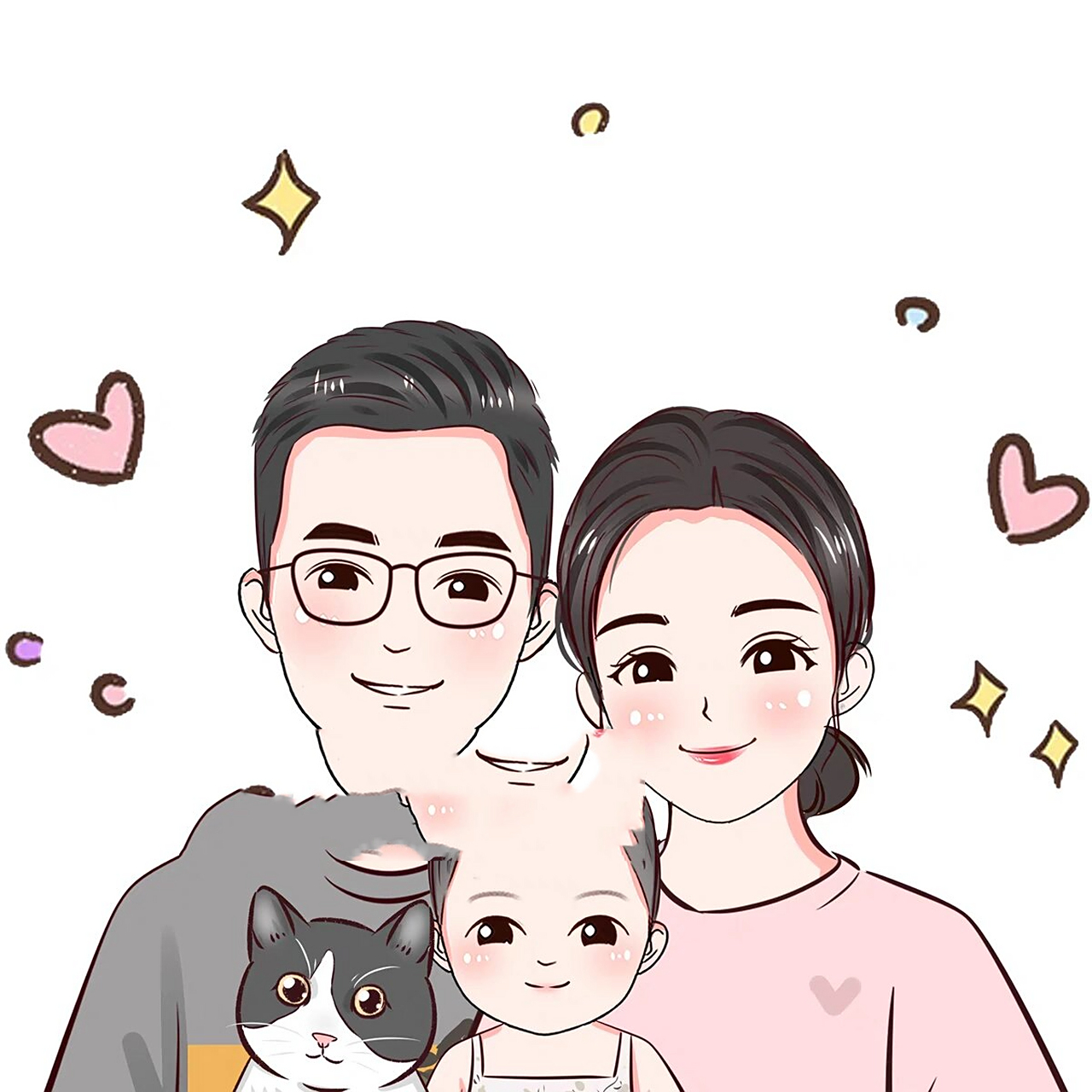 手绘卡通头像,亲子一家三口全家福漫画头像 9696卡通头像制作