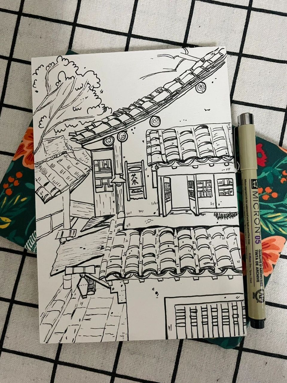 房子瓦片绘画图片