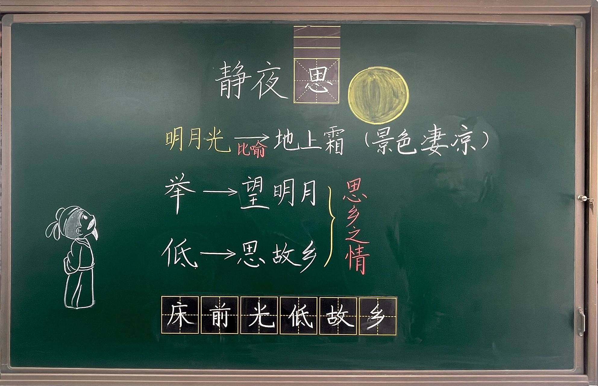 【一下语文】第四单元《静夜思》板书 这两周忙的心跳都加快了,最近很