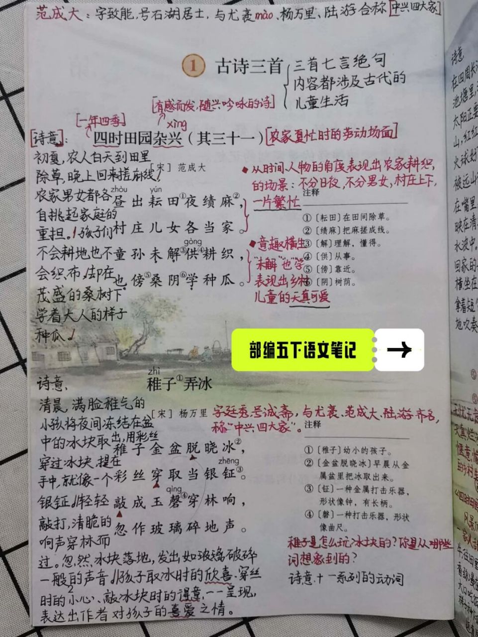 超详细预习笔记 寒假,我们一起学习吧#五年级下册语文# #预习笔记