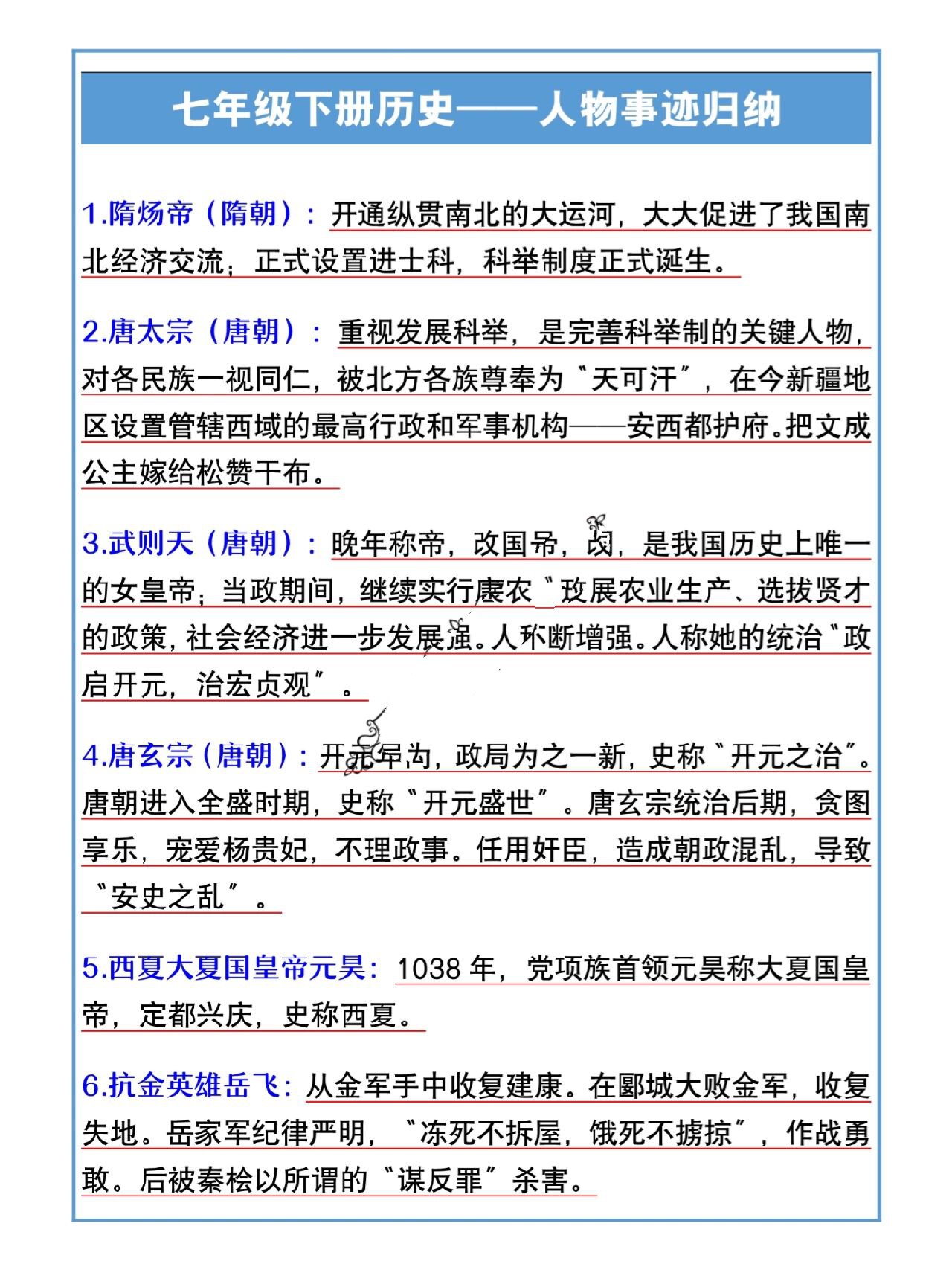 七年级下册历史人物事迹归纳