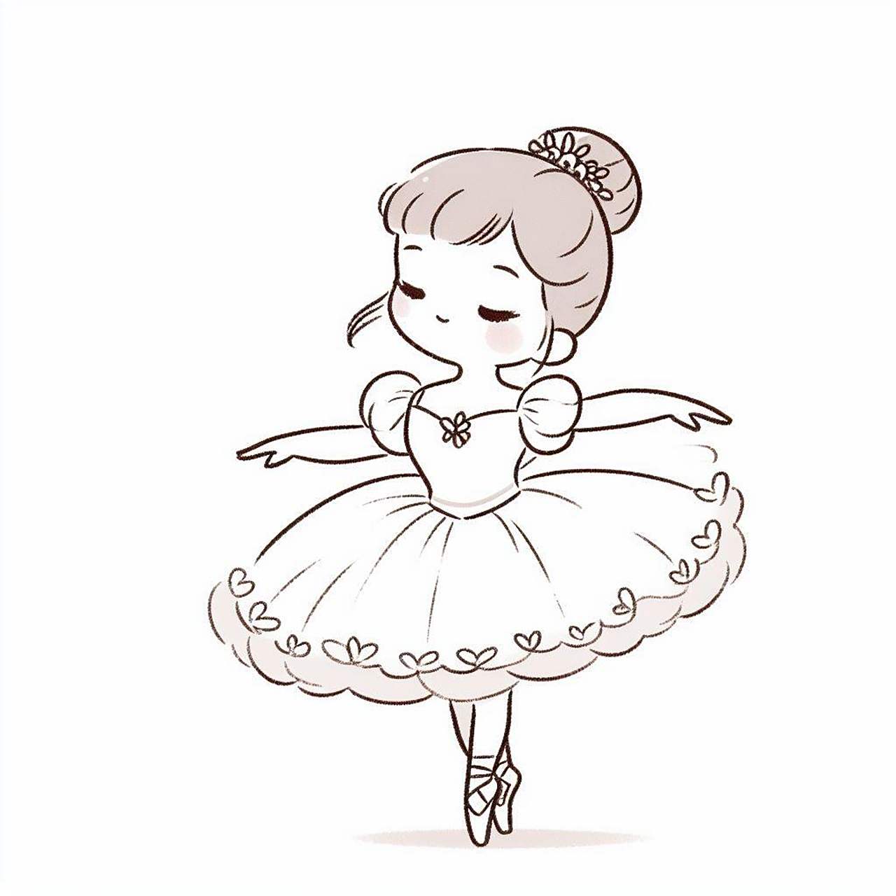 给女儿的涂色简笔画 - 小公主踮脚芭蕾 打印出来涂色