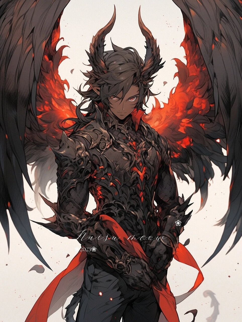 黑夜龙翼|漂亮大翅膀霸气长角狂野男孩头像 94黑红色的夜焰之龙幻化