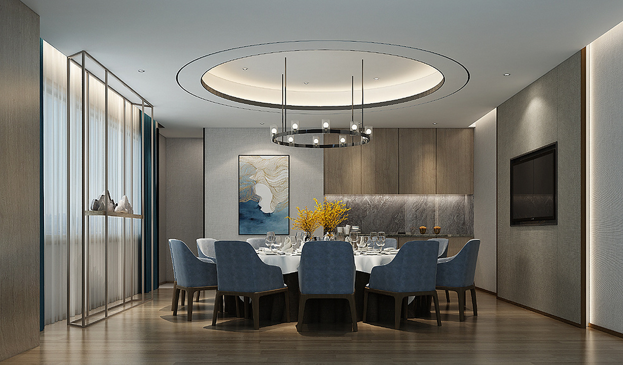 酒店饭店餐饮包间房装修设计效果图餐厅包厢现代新中式欧式图片,里面