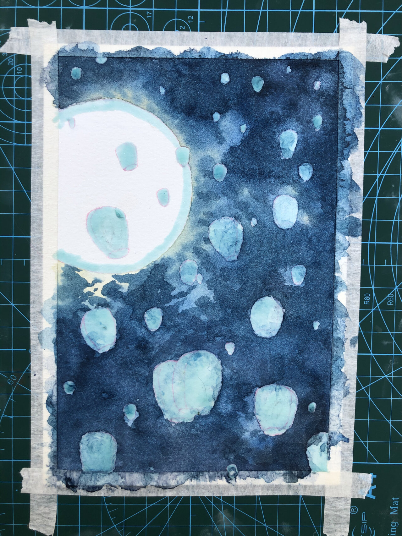 水彩 | 孔明灯 ——新的一年要画很多很多画 用到的材料:鲁本斯24色