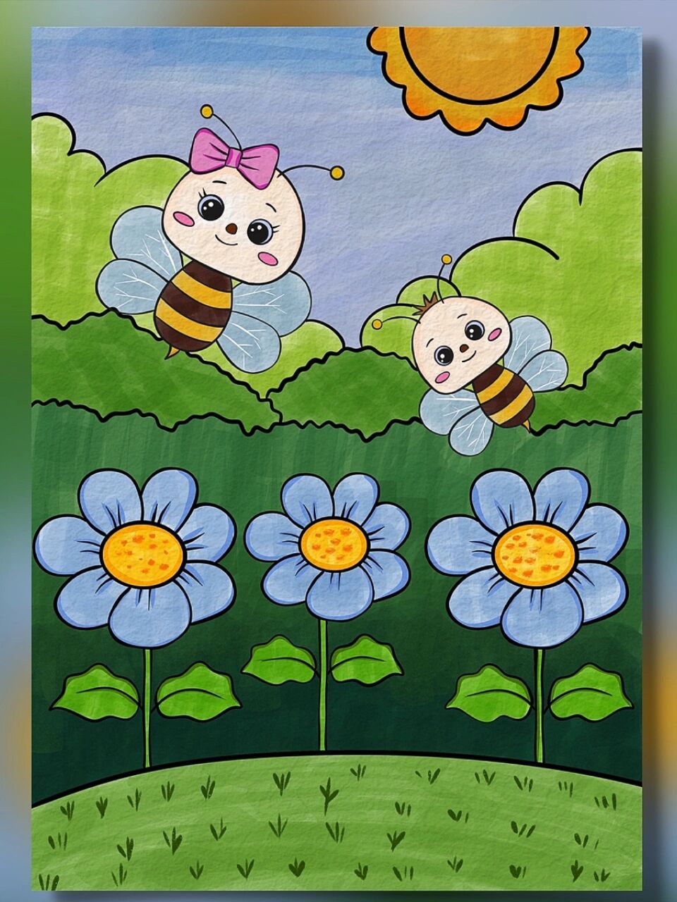 春天蜜蜂采花简笔画图片
