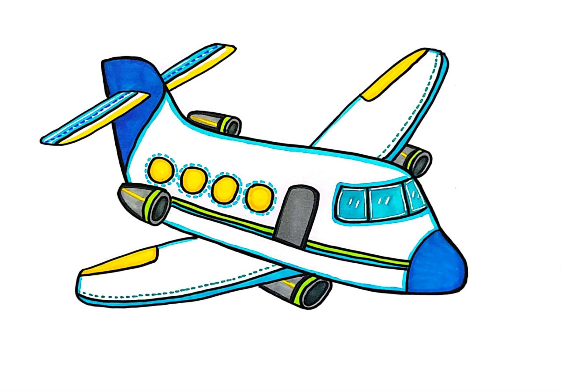 儿童画–飞机‖翱翔的飞机(有课件步骤) 适合6